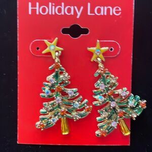 Holiday Lane Womens Christmas Tree Multicolor Dangle Earrings 1.25"‎ NWT